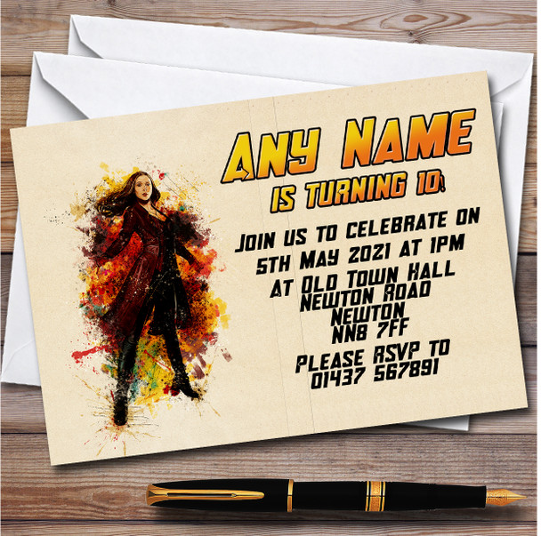 Wanda Maximoff Watercolour Personalised Children's Birthday Party Invitations