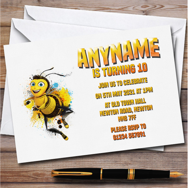 Bee Movie Watercolour Splatter Any Age Children's Birthday Party Invitations