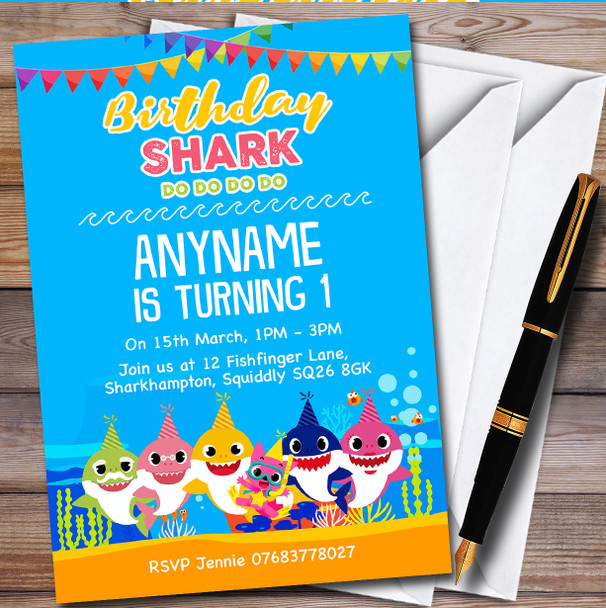 Baby Shark Do Do Do Personalised Children's Birthday Party Invitations