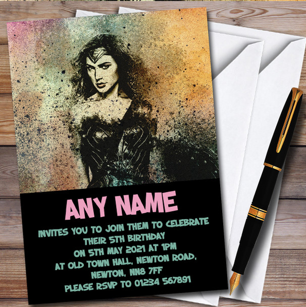 Wonder Woman Vintage Personalised Children's Kids Birthday Party Invitations