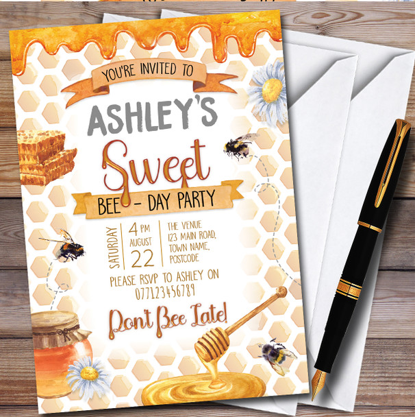 Honey Bee Honeycomb Personalised Children's Kids Birthday Party Invitations