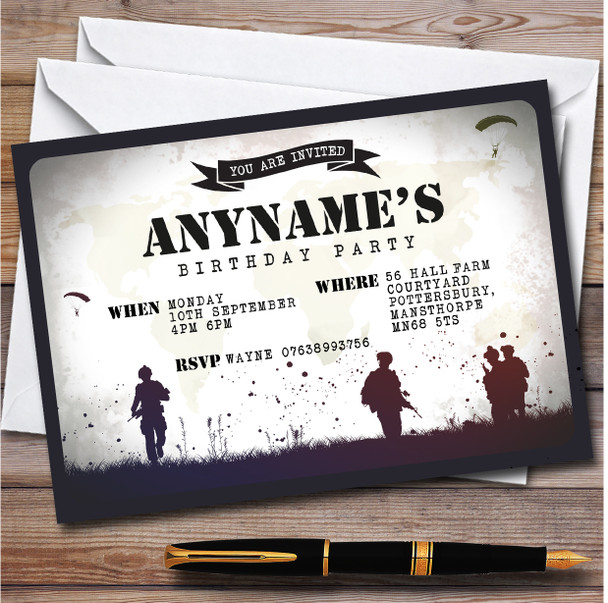 Army Grunge Soldier Personalised Children's Kids Birthday Party Invitations