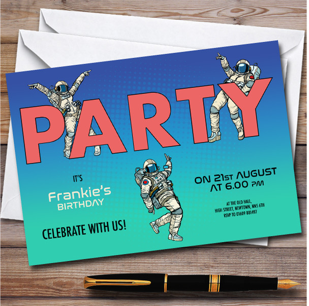 Dancing Astronauts Personalised Children's Kids Birthday Party Invitations