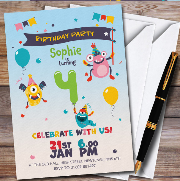 Monster Aliens 4Th Personalised Children's Kids Birthday Party Invitations