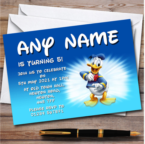 Disney Donald Duck Personalised Children's Kids Birthday Party Invitations