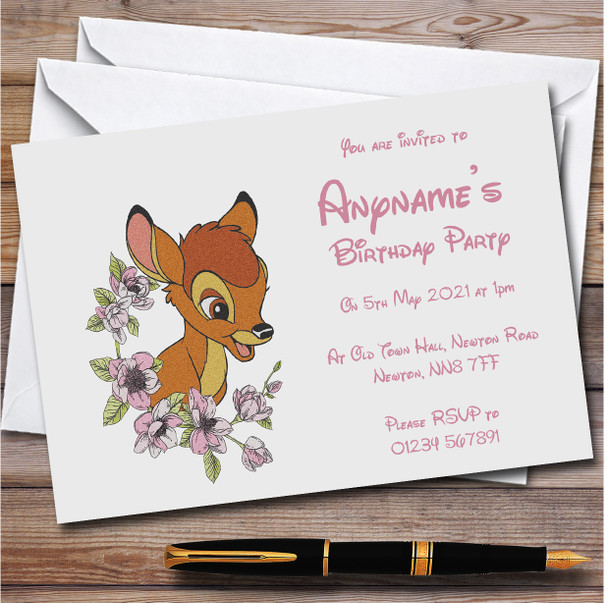 Bambi Grey Vintage Personalised Children's Kids Birthday Party Invitations