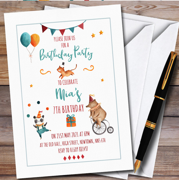 Watercolour Circus Animals And Gift Children's Birthday Party Invitations