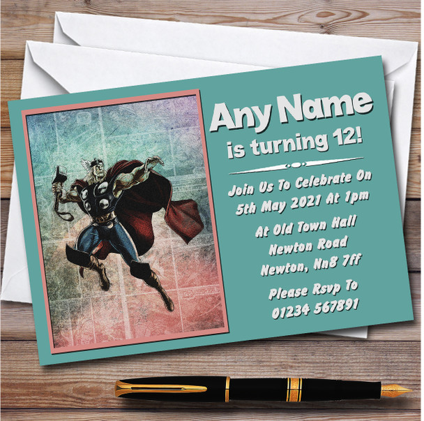 Thor Grunge Style Personalised Children's Kids Birthday Party Invitations