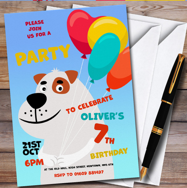 Dog And Balloons Personalised Children's Kids Birthday Party Invitations