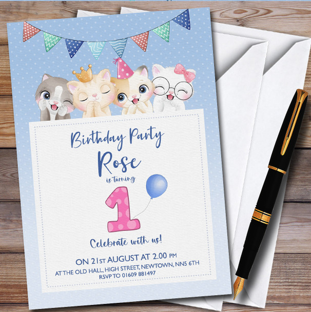 Kittens Cats 1St Personalised Children's Kids Birthday Party Invitations