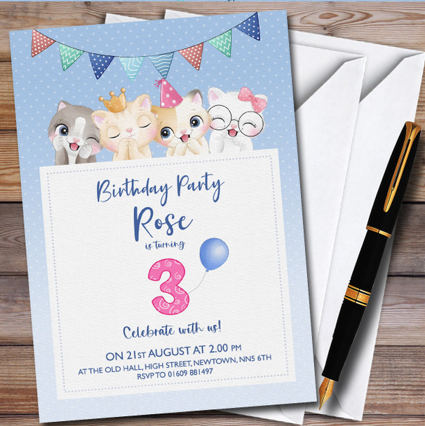 Kittens Cats 3Rd Personalised Children's Kids Birthday Party Invitations