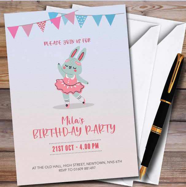 Ballerina Rabbit Personalised Children's Kids Birthday Party Invitations