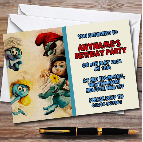 The Smurfs Retro Personalised Children's Kids Birthday Party Invitations