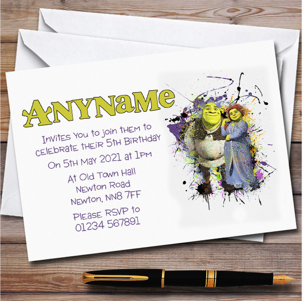 Princess Fiona And Shrek Splatter Children's Birthday Party Invitations