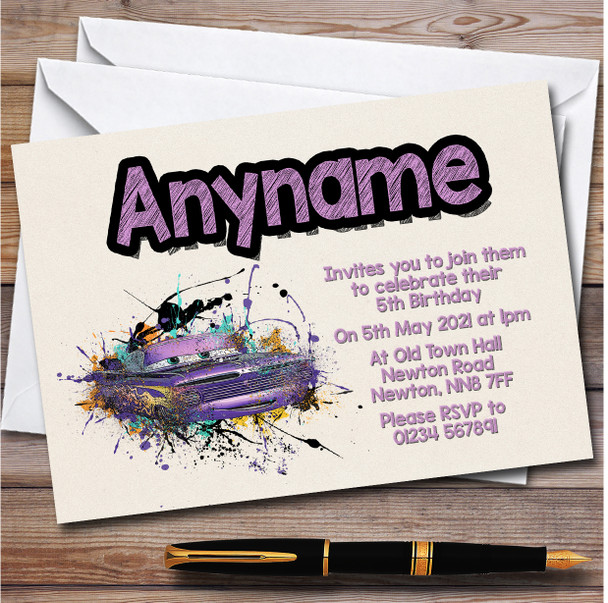 Cars Ramone Watercolour Splatter Children's Birthday Party Invitations