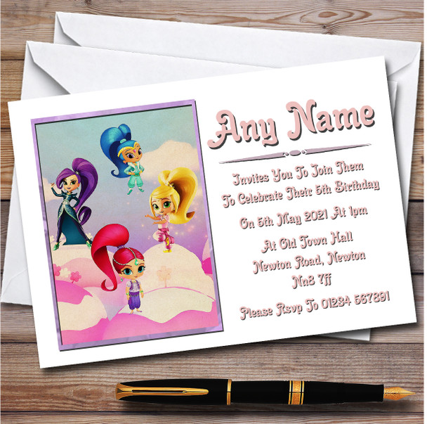 Shimmer And Shine Pink & Purple Children's Birthday Party Invitations