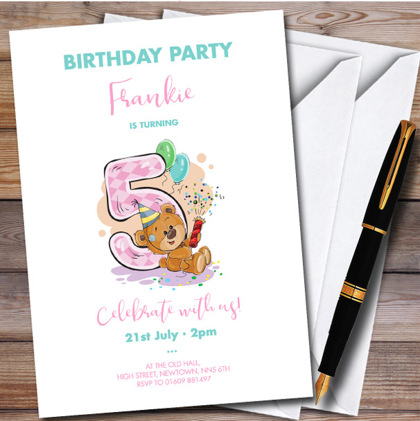 Cute Bear 5Th Personalised Children's Kids Birthday Party Invitations