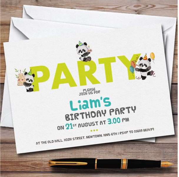 Cute Pandas Personalised Children's Kids Birthday Party Invitations