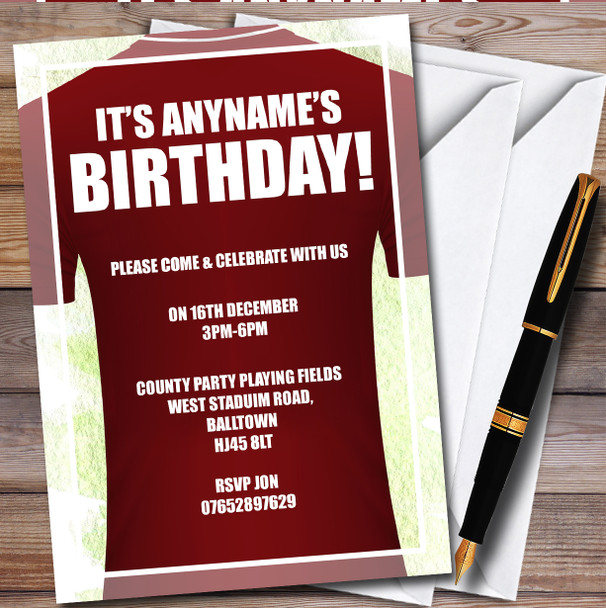 Football Shirt Any Colour Team Personalised Birthday Party Invitations
