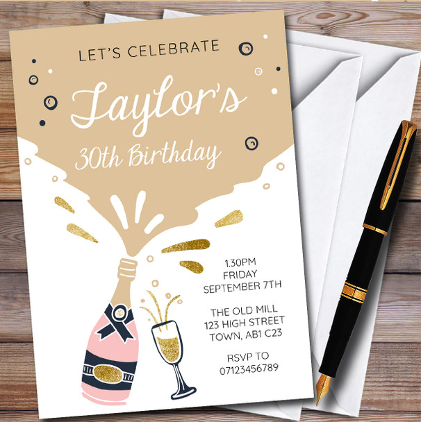 Champagne Celebration Fizz Personalised Birthday Party Invitations