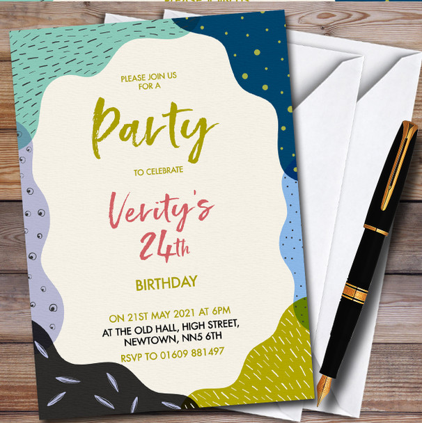 Abstract Art Brush Strokes Personalised Birthday Party Invitations