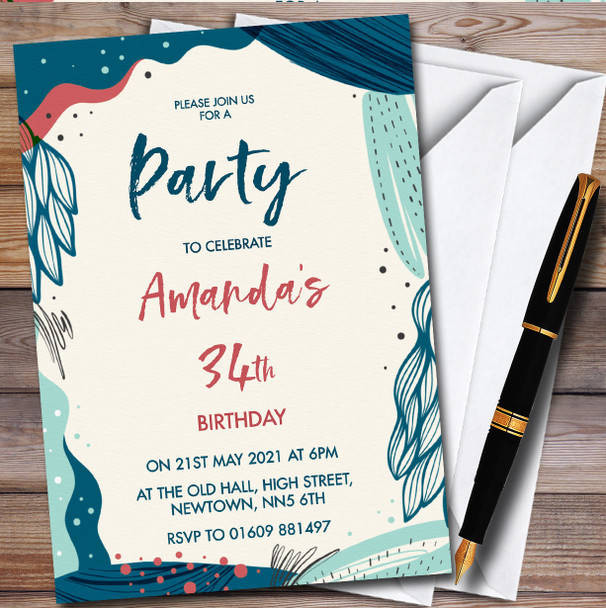 Sea Kelp Blues And Greens Personalised Birthday Party Invitations