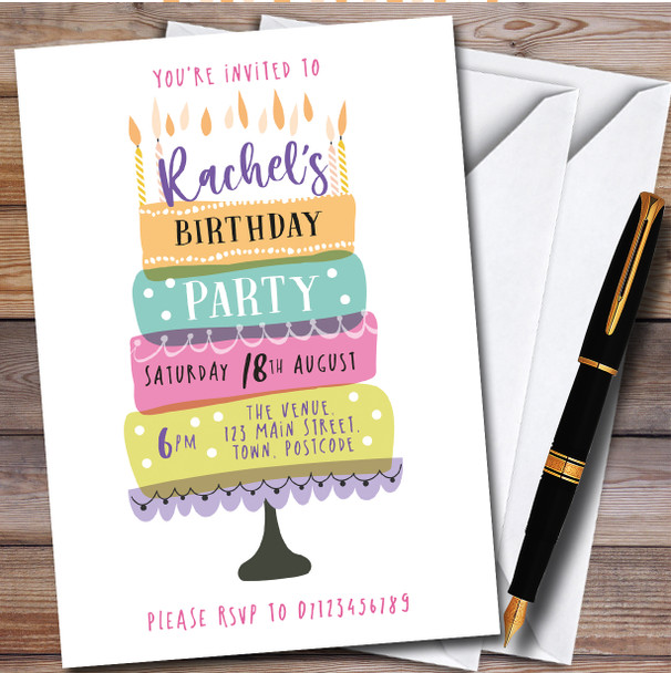 Layered Colourful Cake Personalised Birthday Party Invitations