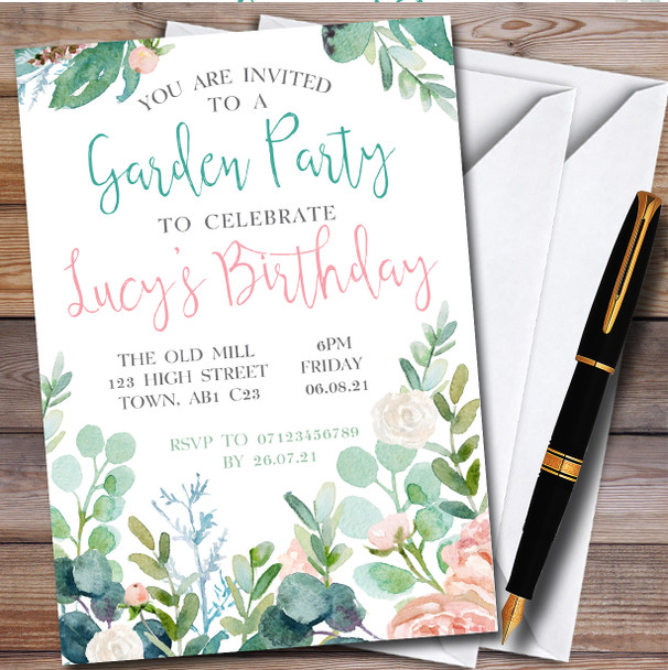 Floral Painted Garden Personalised Birthday Party Invitations