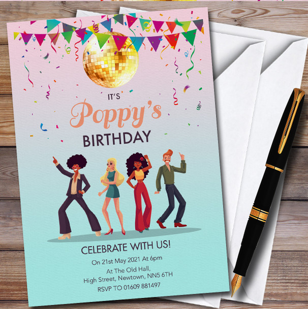 Retro Disco Dancers Personalised Birthday Party Invitations