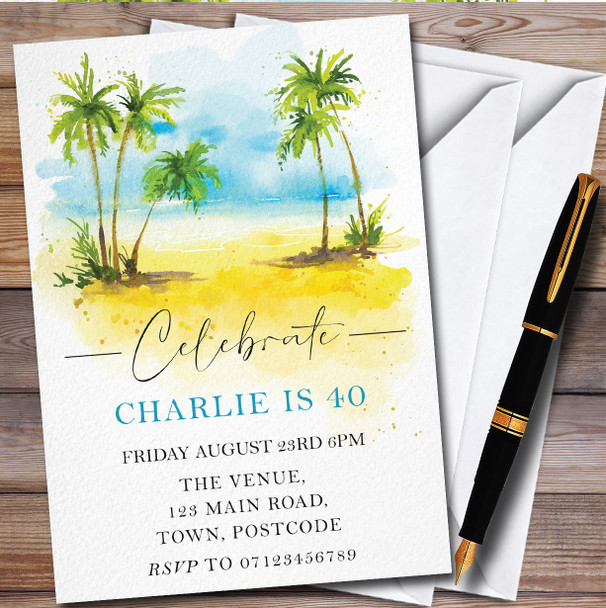 Beach Palm Trees Personalised Birthday Party Invitations