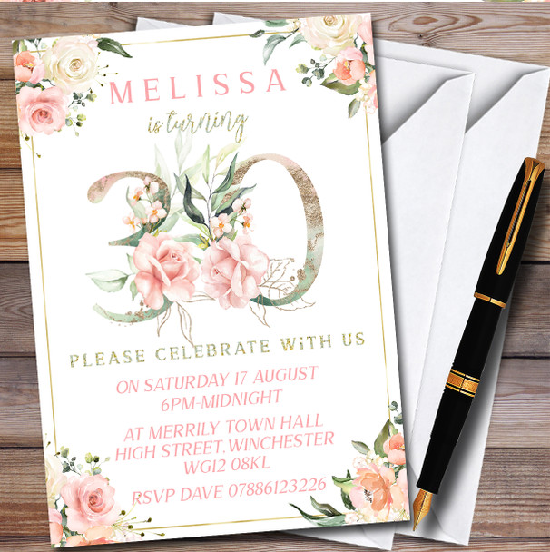 Pretty Rose Floral Chic 30Th Personalised Birthday Party Invitations