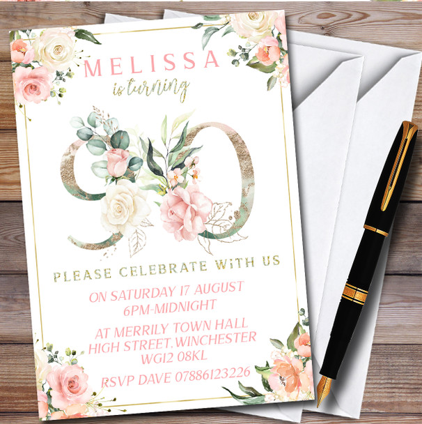 Pretty Rose Floral Chic 90Th Personalised Birthday Party Invitations