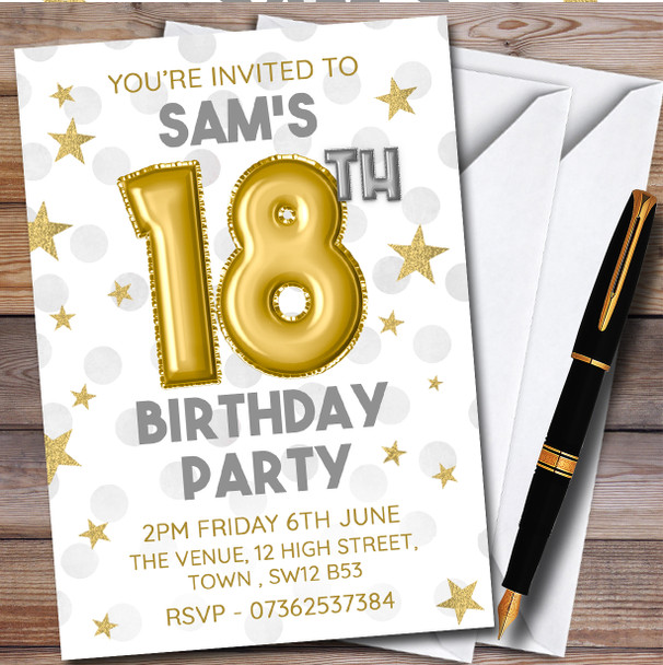 Gold Balloons & Stars 18Th Personalised Birthday Party Invitations