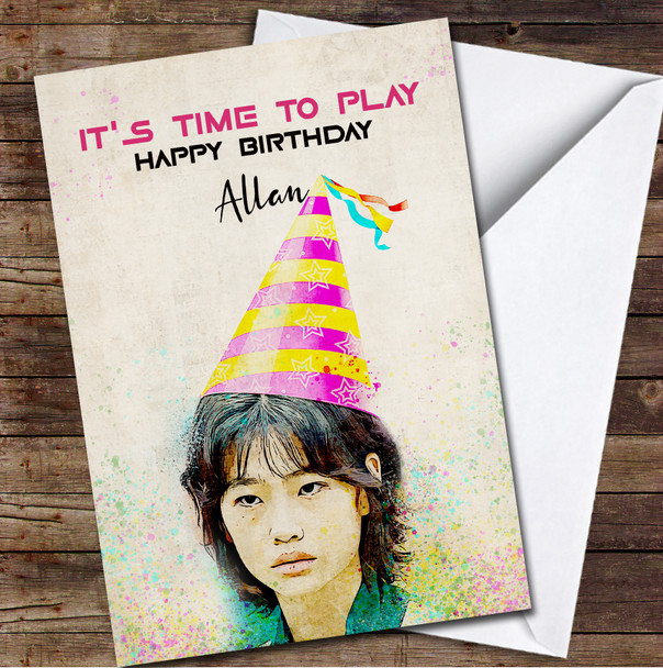 Squid Game Funny Character Kang Sae-Byeok Personalised Birthday Card