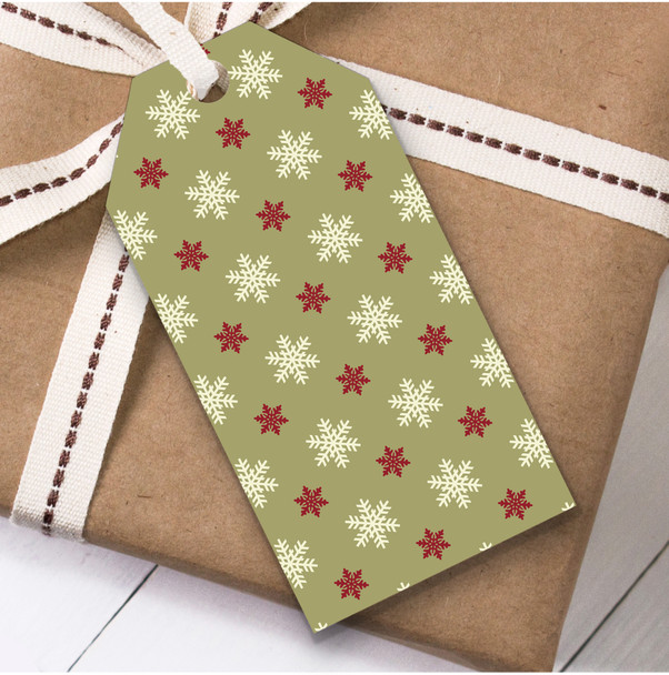 White Red And Light Green Falling Snowflakes Christmas Present Favor Gift Tags