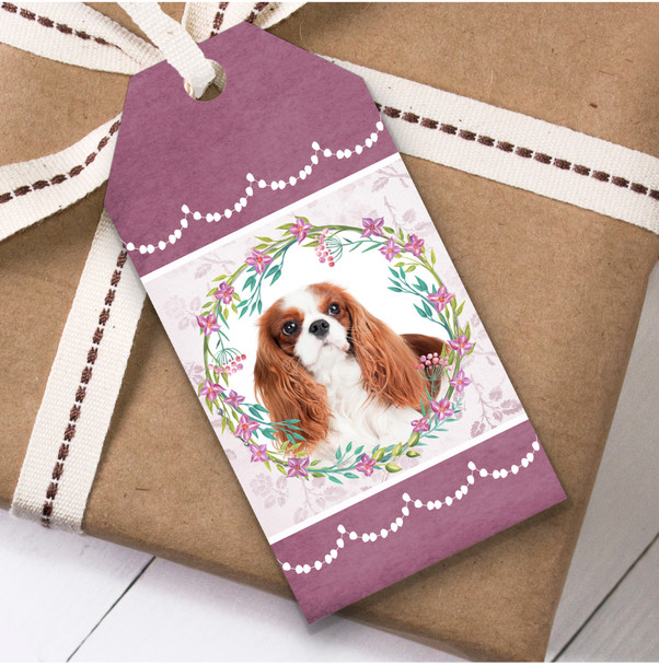 Cavalier King Charles Spaniel Dog Pink Floral Birthday Present Favor Gift Tags