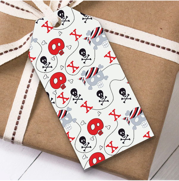 Red Black Stripes Pirate Skull X Children's Birthday Present Favor Gift Tags