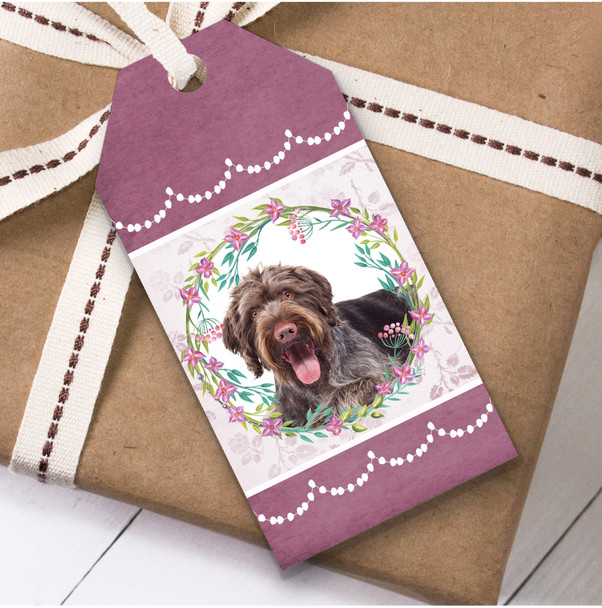 German Wirehaired Pointer Dog Pink Floral Birthday Present Favor Gift Tags