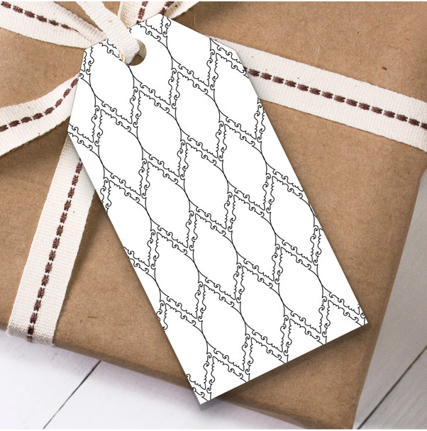 White And Thin Black Line Damask Repeat Christmas Present Favor Gift Tags