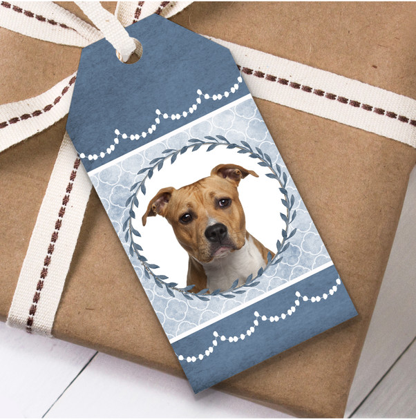 American Staffordshire Terrier Dog Blue Birthday Present Favor Gift Tags