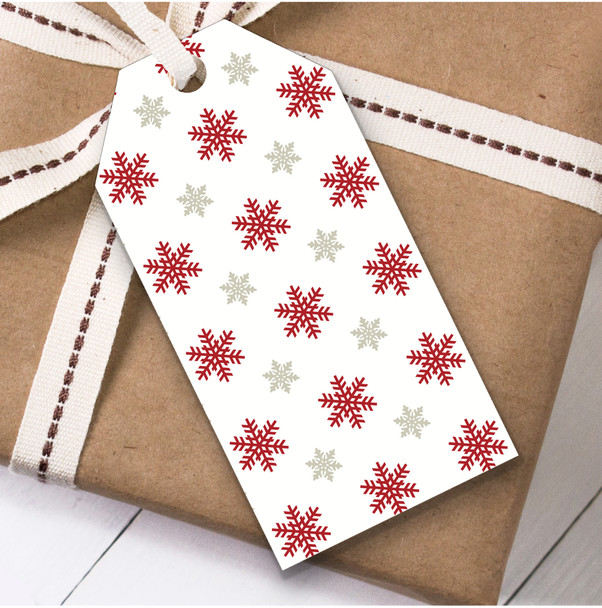 Red And Off-white Falling Snowflakes Christmas Present Favor Gift Tags