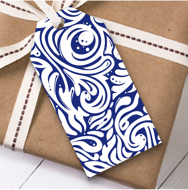 Navy And White Marble Swirl Dot Splat Birthday Present Favor Gift Tags