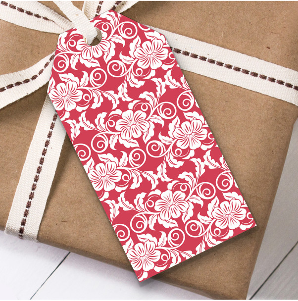 Red And White Botanical Flower Repeat Birthday Present Favor Gift Tags