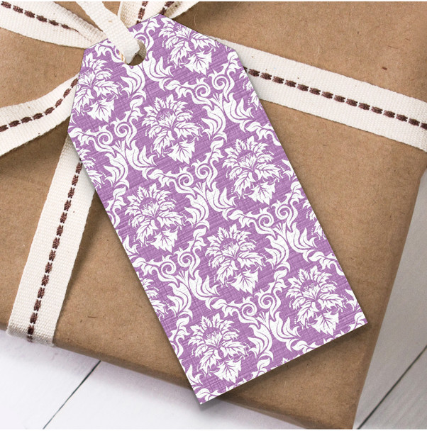 Light Purple & White Damask Pattern Birthday Present Favor Gift Tags
