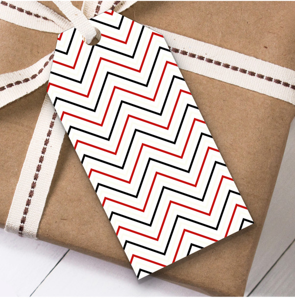 Red Black & White Thin Zig Zag Lines Birthday Present Favor Gift Tags