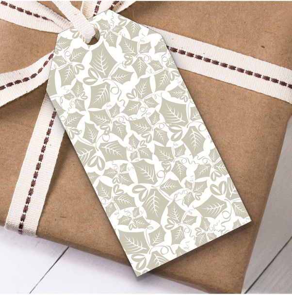 Off White Falling Botanical Leaves Christmas Present Favor Gift Tags