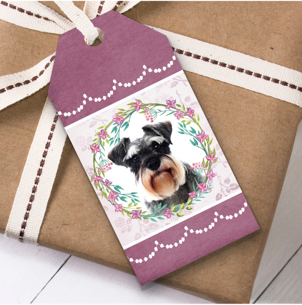 Miniature Schnauzer Dog Pink Floral Birthday Present Favor Gift Tags