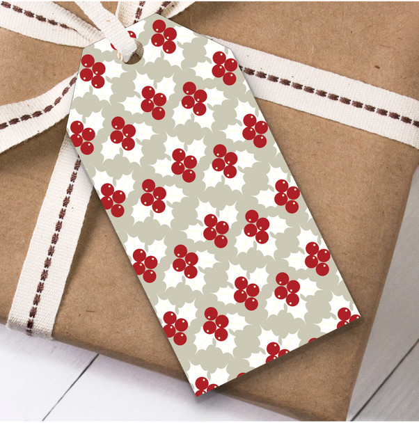 Red Cherries White Holly And Ivy Christmas Present Favor Gift Tags
