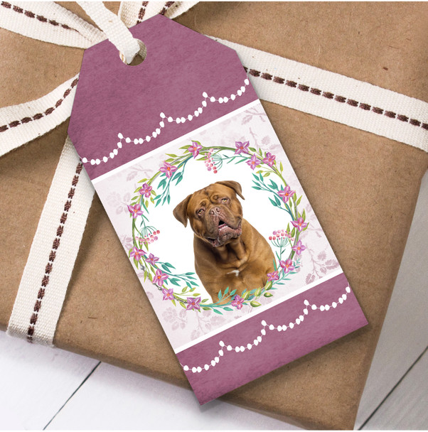 Dogue De Bordeaux Dog Pink Floral Birthday Present Favor Gift Tags