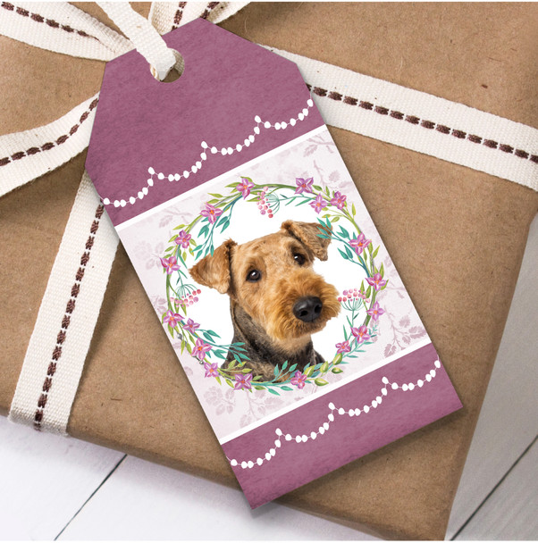Airedale Terrier Dog Pink Floral Birthday Present Favor Gift Tags